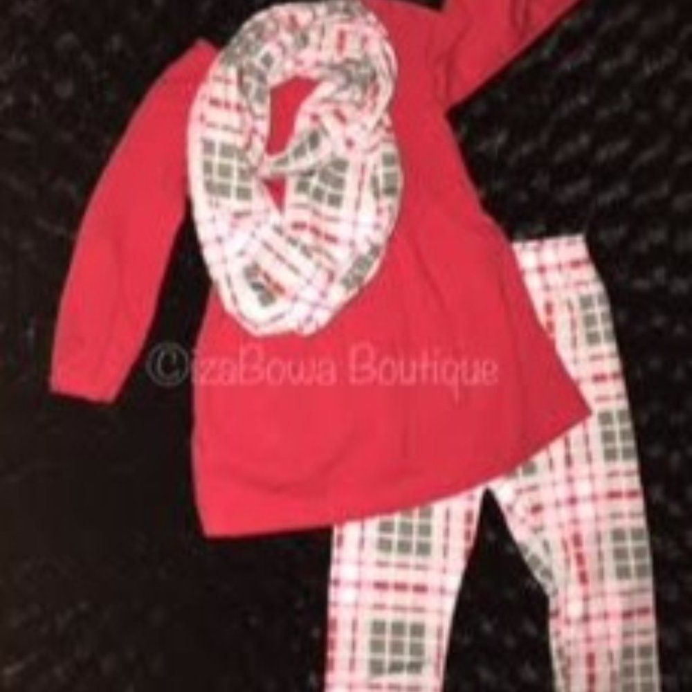Red Shirt with Plaid Pants & Scarf 3 pc Set  12452T  2T   NWT Boutique